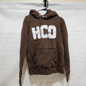 Hollister HCO Mens Distressed Logo Brown Hoodie Size S